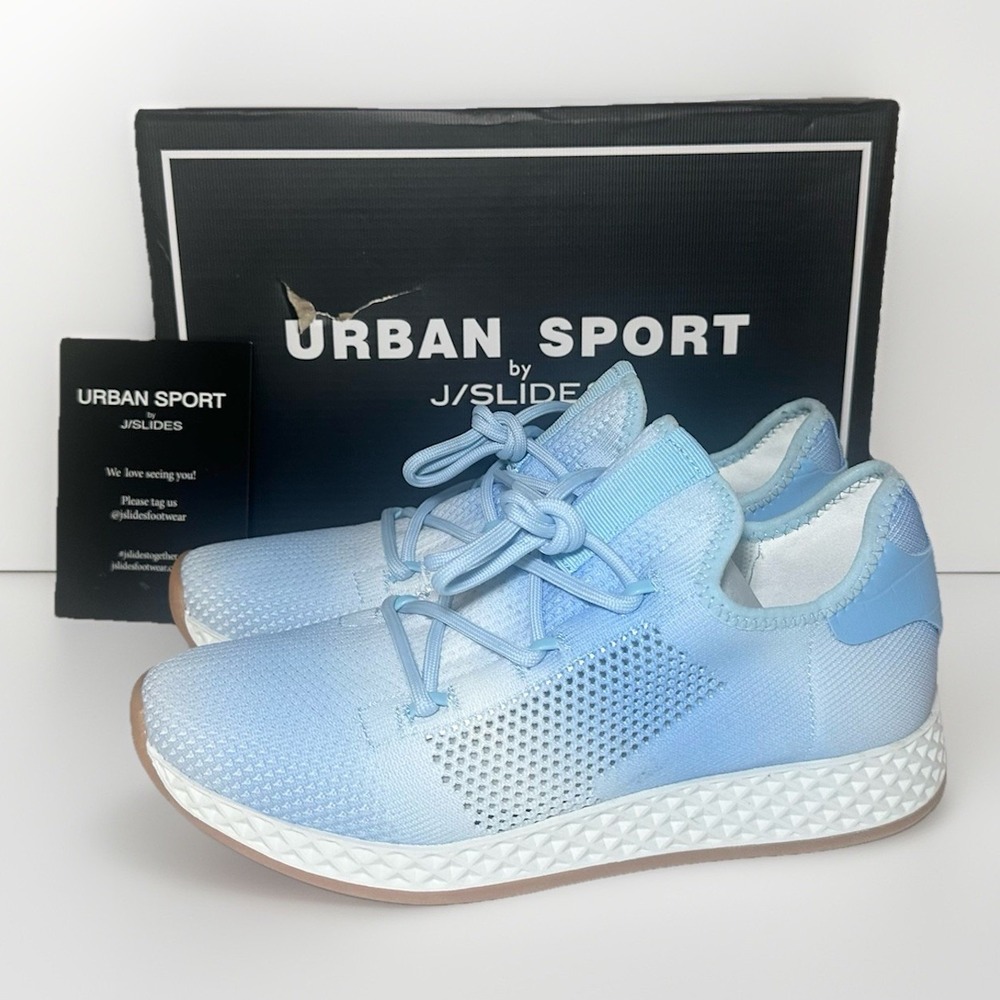 Urban Sport J Slides Ophelia Light Blue Tie Dye Knit Sneaker Shoe Women 8.5 NEW